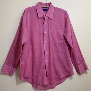 Austin Scott Red White Gingham Check Button Down Long Sleeve Shirt 16 1/2 32/33